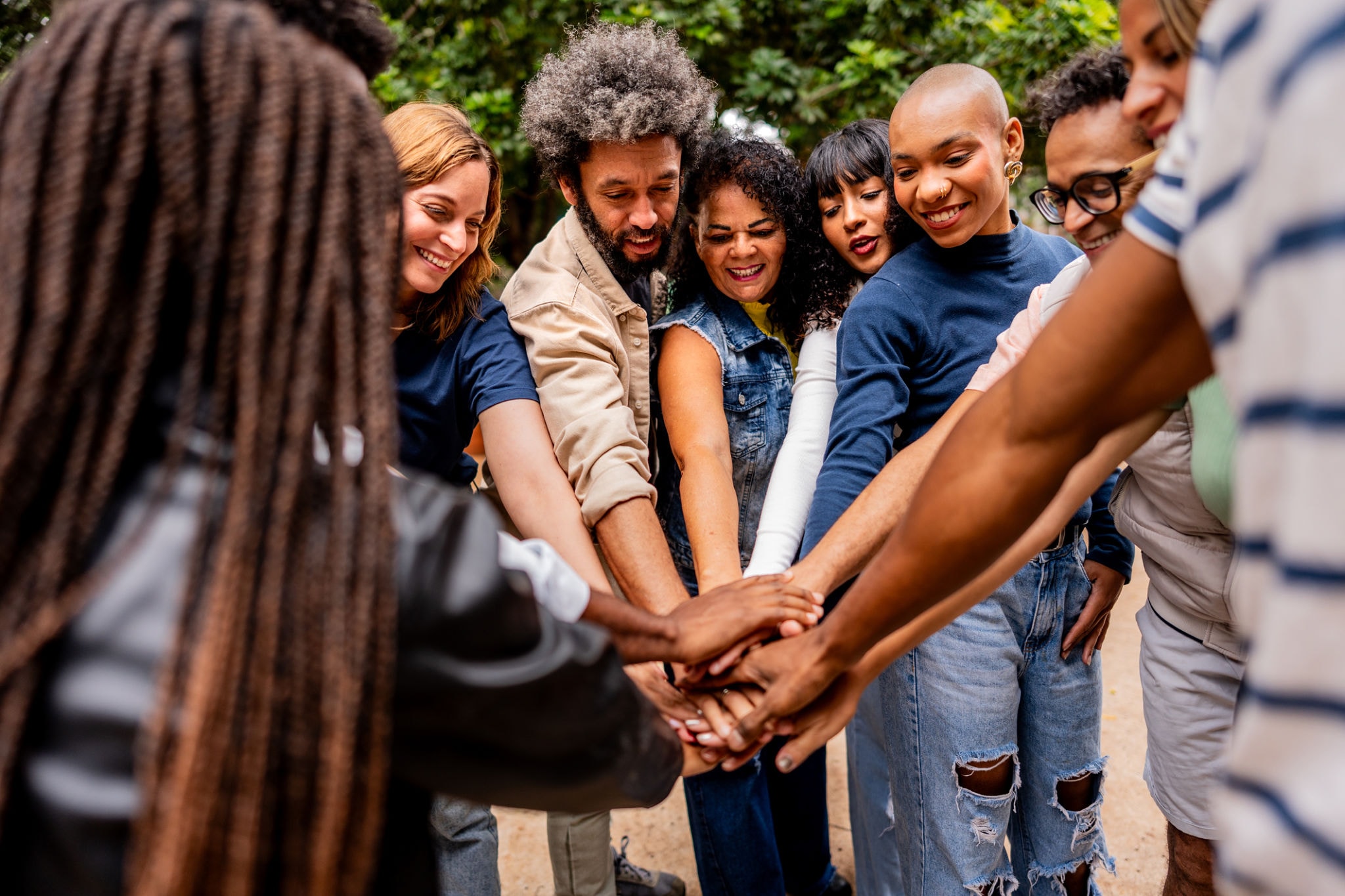 Community volunteers working together outdoors